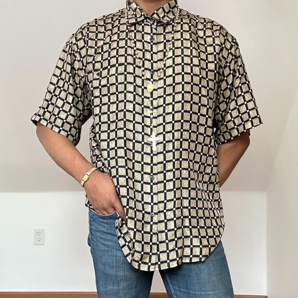 Montage Pour Homme 100% Silk Print Shirt Size X-Large